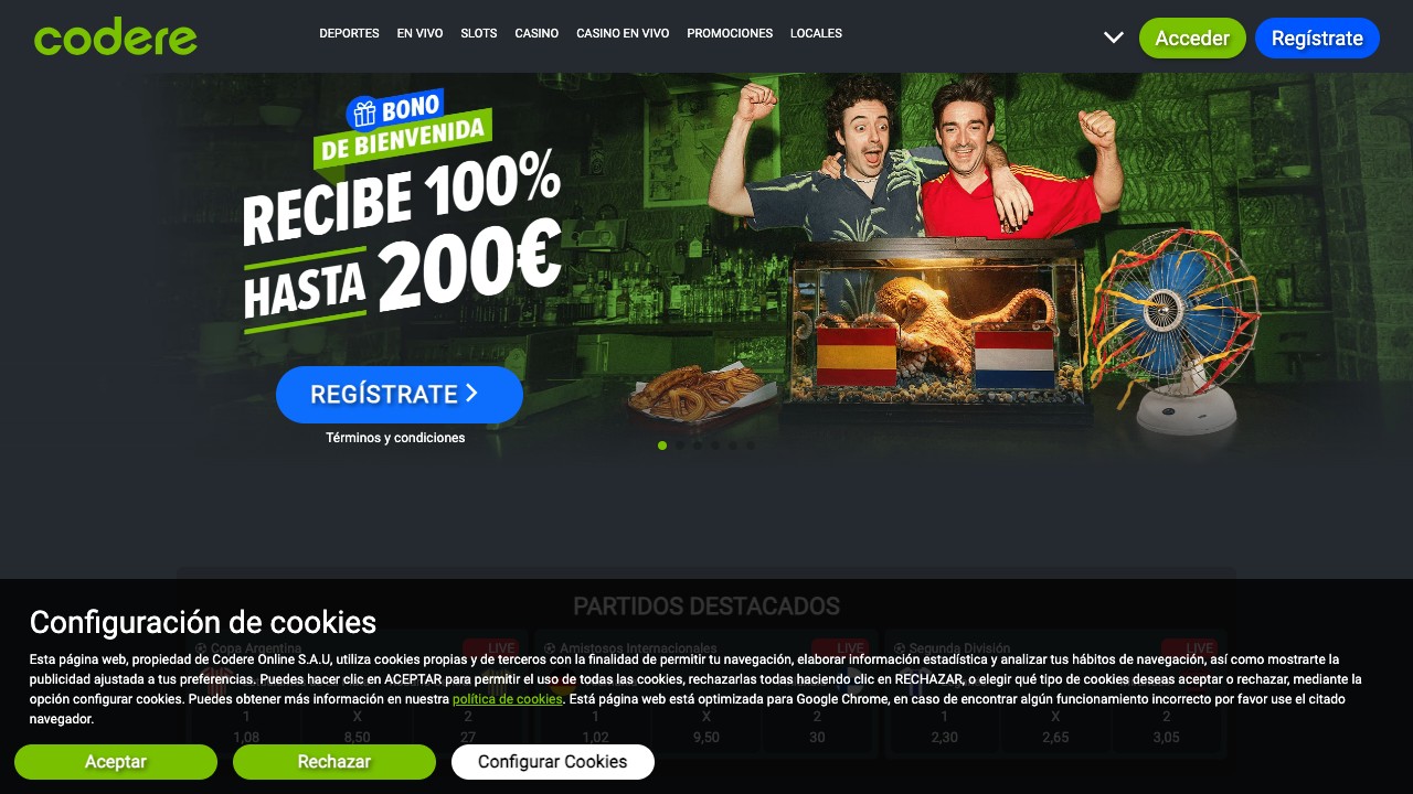 Codere casino homepage screenshot