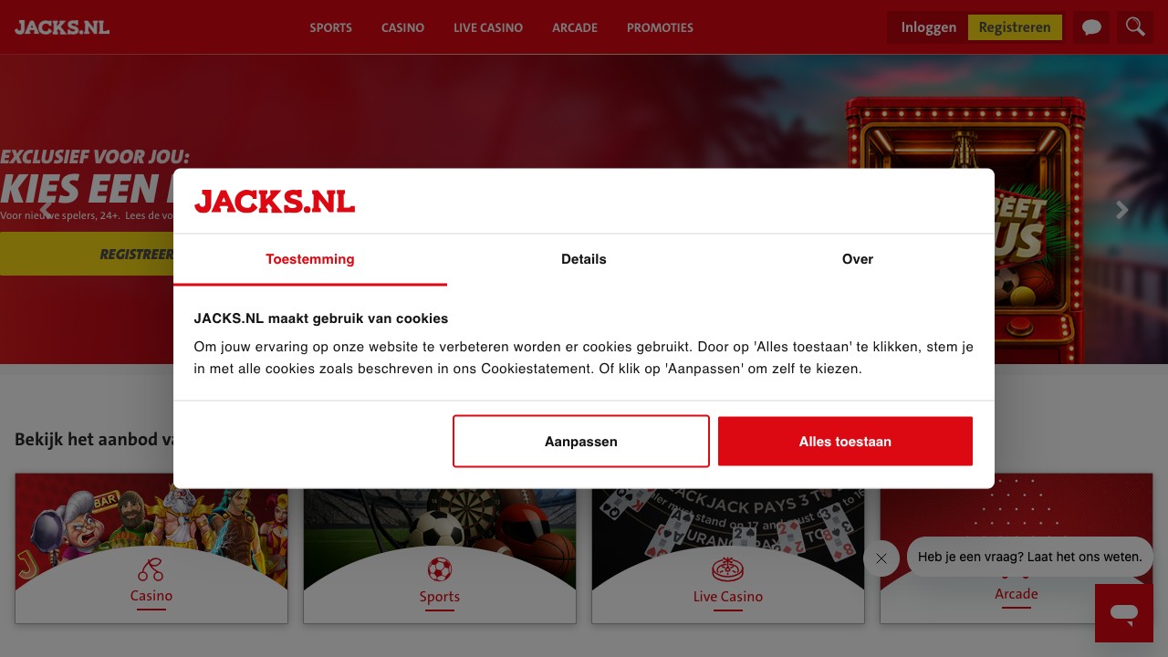Jacks.nl homepage screenshot