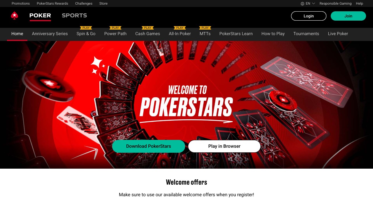 PokerStars homepage screenshot