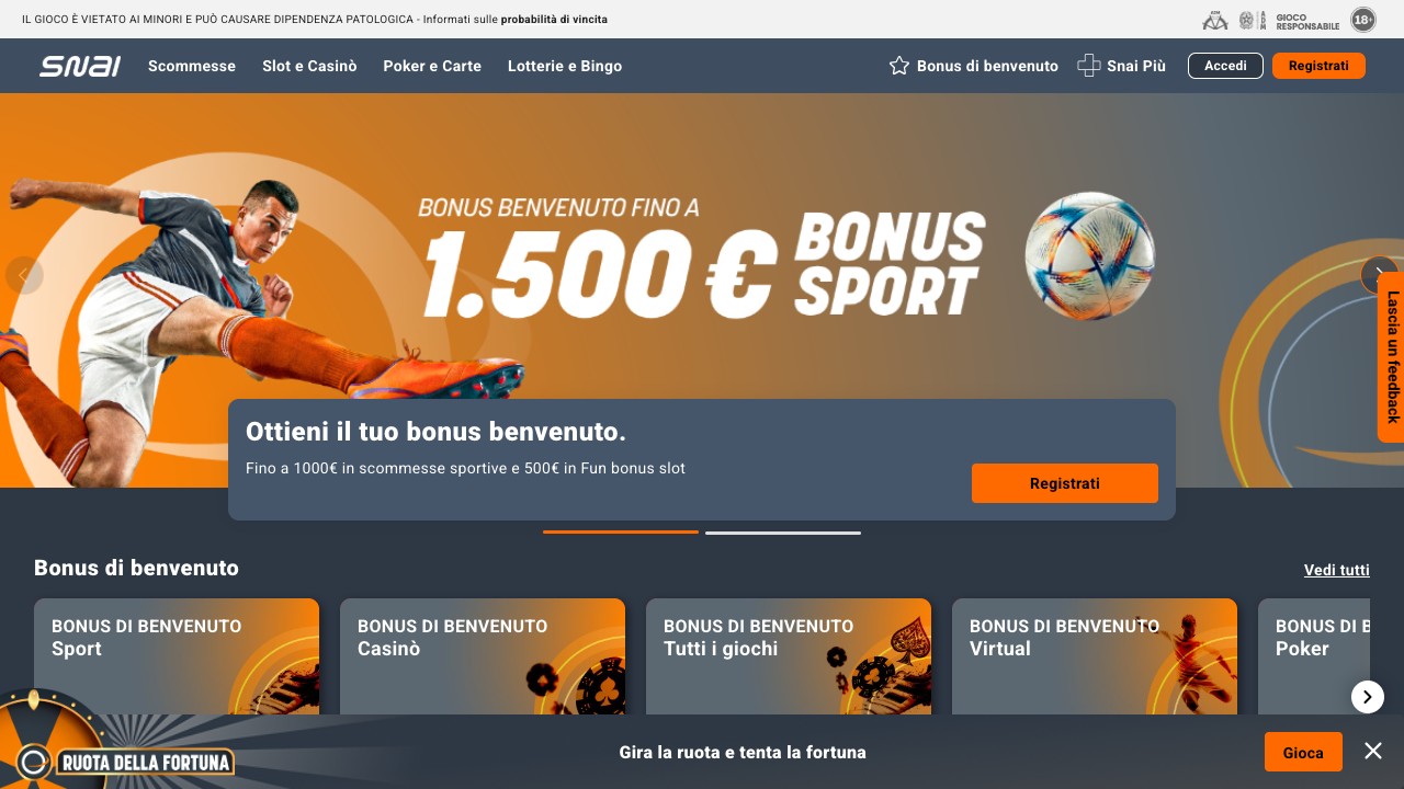 Snai casino homepage screenshot