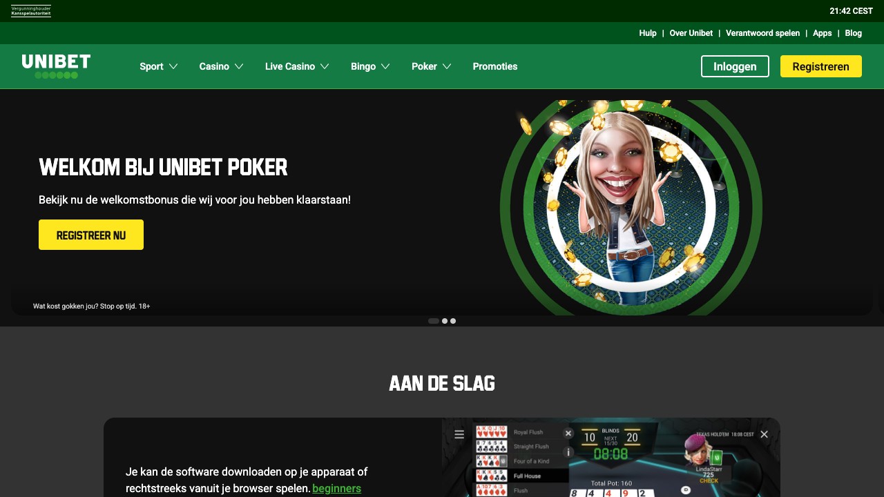 Unibet Poker homepage screenshot