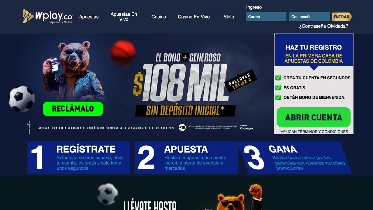 Wplay casino homepage screenshot